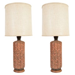 Pair of Mid Century Orange "Splatterware" Table Lamps