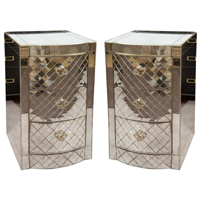 Vintage Art Deco Style Mirrored 3-Drawer Nightstands at ...