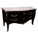 Ebonized French Marble Top Chest of Drawers w. Brass Details