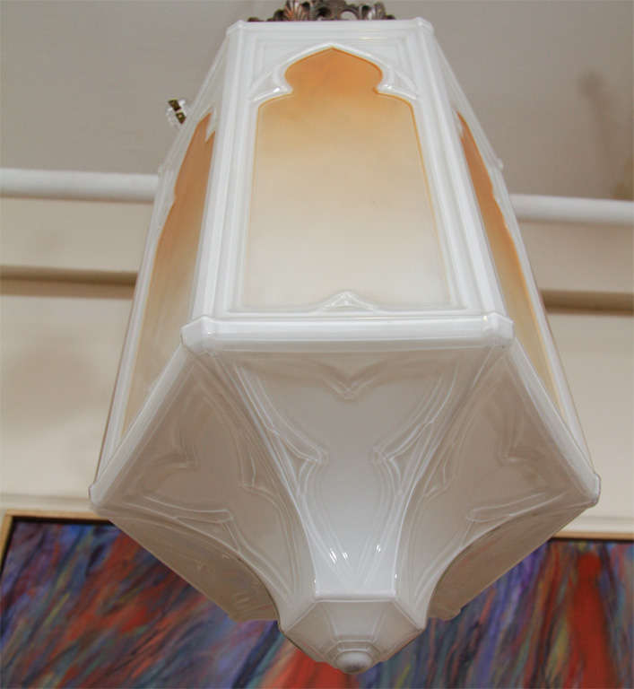 Art Deco Arabesque Milk Glass Lantern Pendant 1