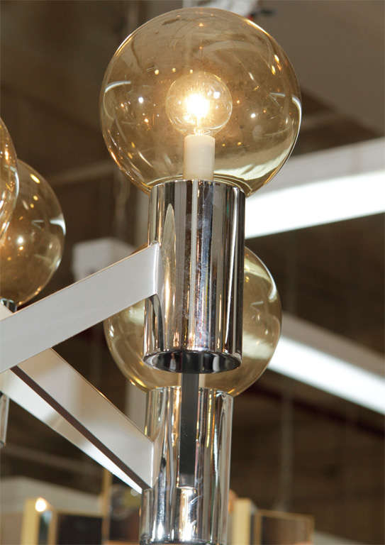 Mid Century Chrome and Glass Globe Angular Chandelier In Good Condition In New York, NY