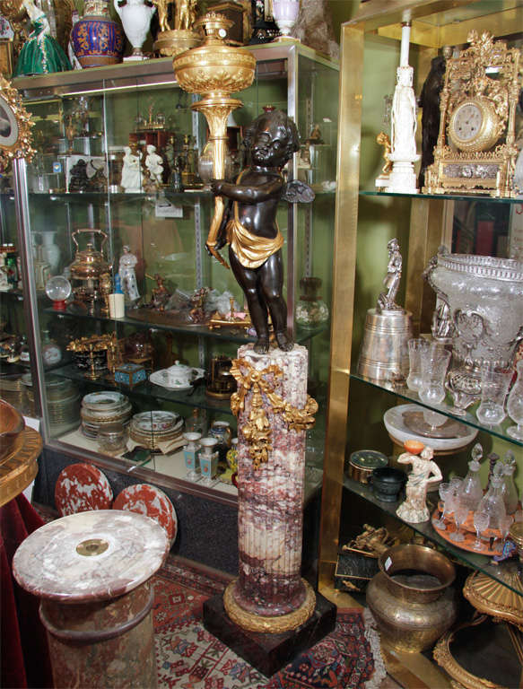 Henri Vian Candelabra with Cherub in Patinated & Gilt Bronze