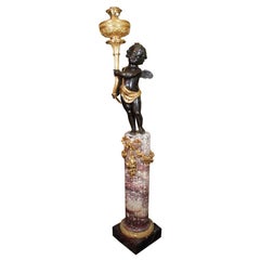 Henri Vian Candelabra with Cherub in Patinated & Gilt Bronze