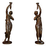 Pair of 19th Century Patinated Bronze Neoclassical Maidens