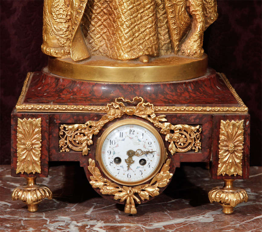 Antique Gilt Bronze and Marble French Figural Clock