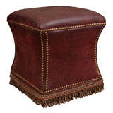 Vintage Distressed Leather Ottoman with Nailhead Detailing