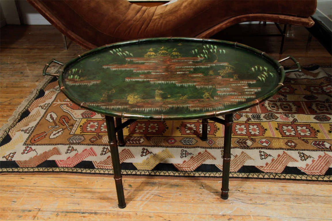Asian Inspired Painted Metal Tray Table