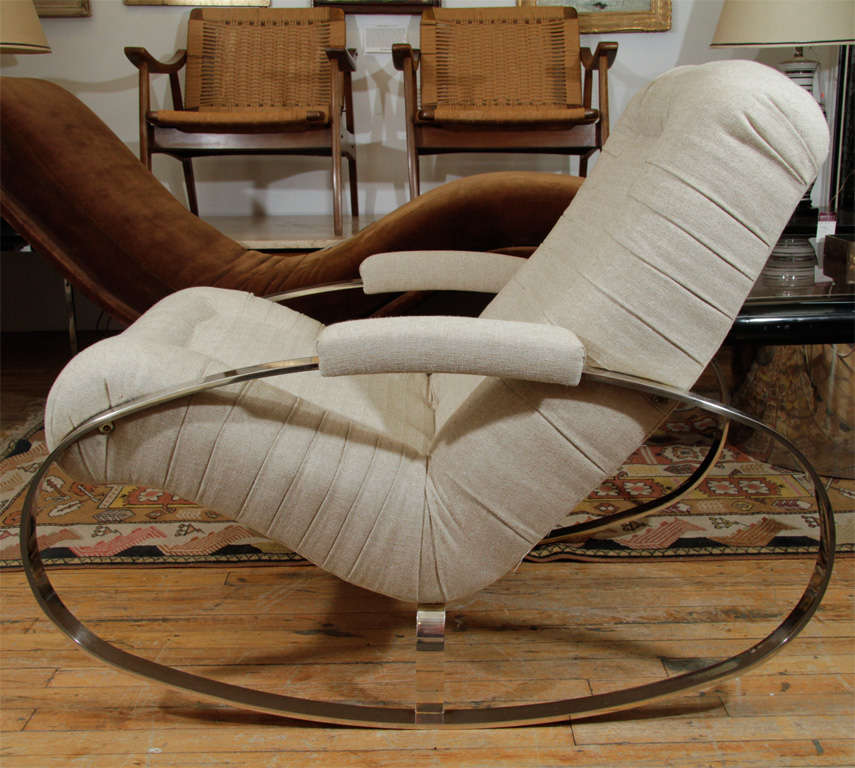 Chrome Mid Century Rocking Lounge Chair by Milo Baughman