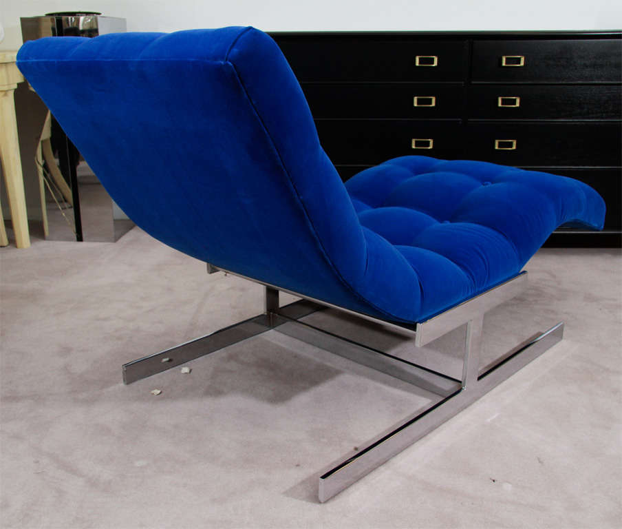 Mid Century Cobalt Blue Velvet Milo Baughman 