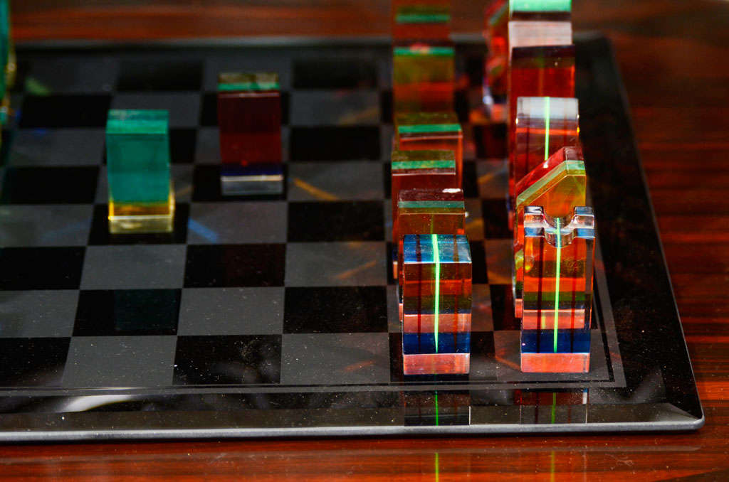American Charles Hollis Jones Acrylic & Glass Chess Set