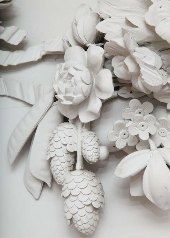 18th Century and Earlier White Panel with Carved Floral Relief