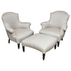 Antique Upholstered Armchairs & Ottoman