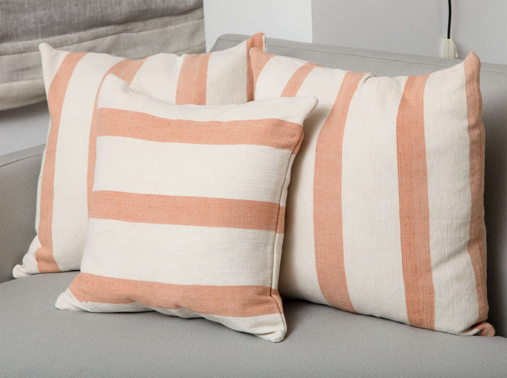Burmese throw pillows in a striped pattern. Two sizes. Largest dimensions and price below.