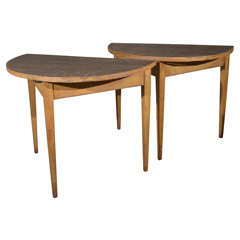 Pair Demi-lune Tables With Oil Cloth