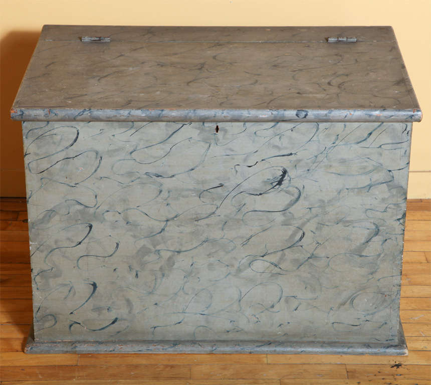 New England Nineteenth-century Blanket Box. Fine original paint decoration on all four sides.  Wonderful color, size and excellent detail.