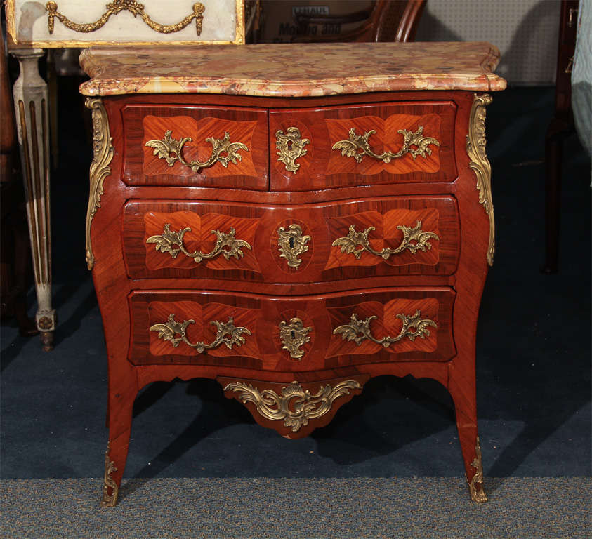 19th century French marquetry inlaid small commode