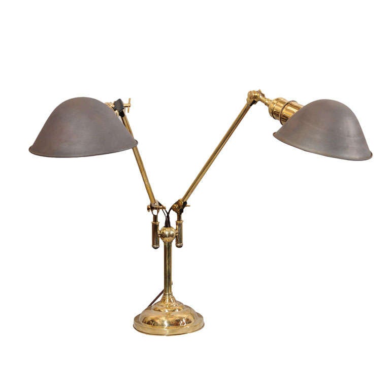 Very Rare Double-Shaded Adjustable Industrial Lamp