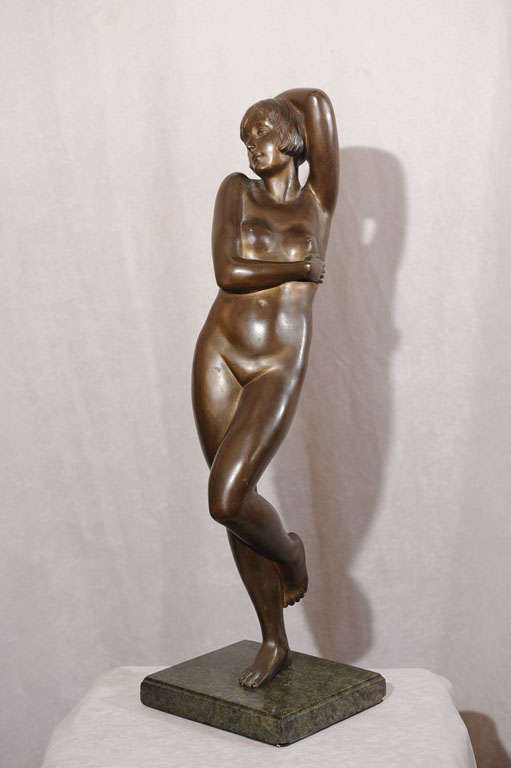 This incredibly sensuous and sexy bronze is by Marie-Louise Simard.  A real art deco masterpiece by a great French artist.  There is a photo showing an undiscernable signature; it was probably added by a one-time owner of the bronze.  It does not