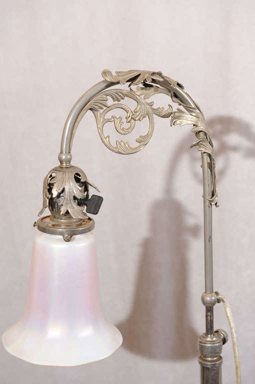 Art Nouveau Silvered Bronze and Art Glass Desk or Table Lamp ca. 1910