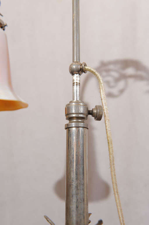20th Century Silvered Bronze and Art Glass Desk or Table Lamp ca. 1910