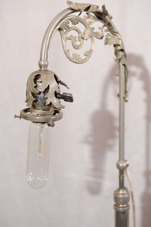 Silvered Bronze and Art Glass Desk or Table Lamp ca. 1910 3