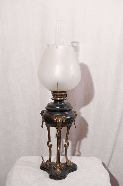 American Early Kerosene Lamp, Elephant Theme