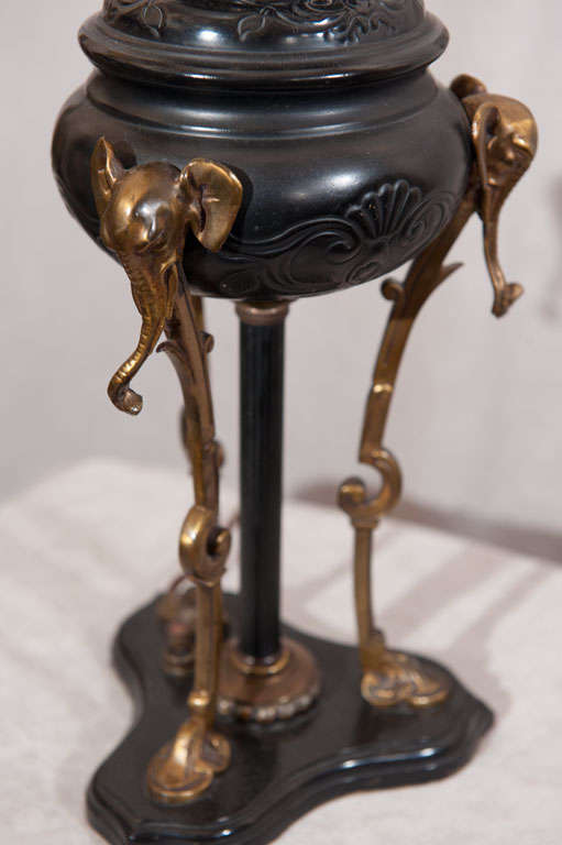 Gilt Early Kerosene Lamp, Elephant Theme