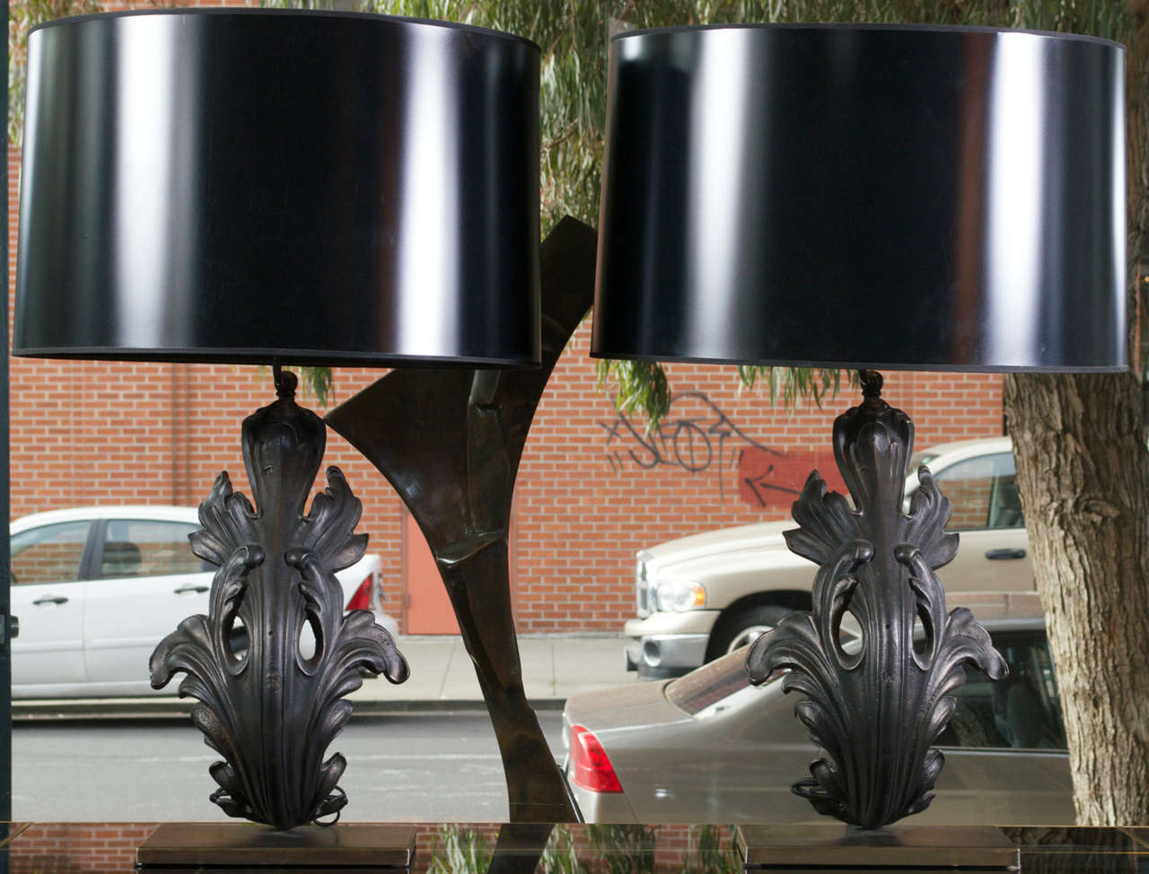 19th Century Pair of Iron Arch Fragments Now As Lamps