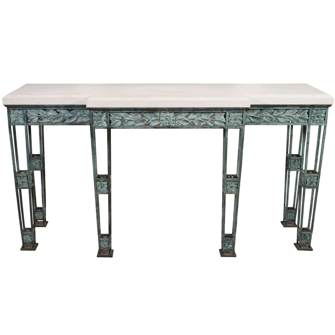 20th Century Hand Wrought Bronze Verdigris Console Table