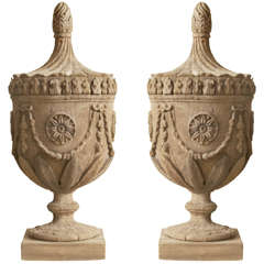 A Pair Of Wood Urns