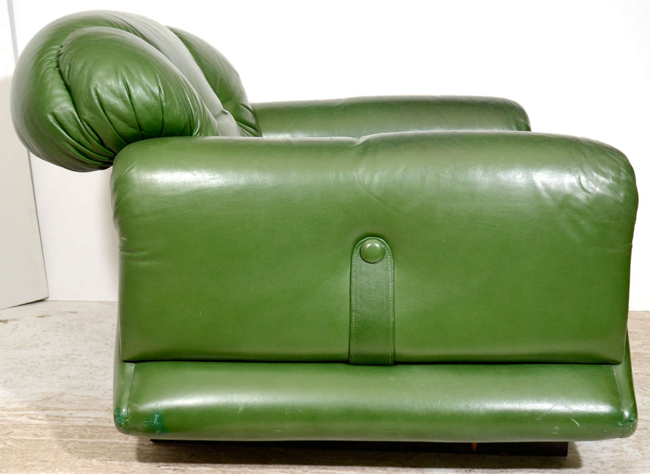 Mod Overstuffed Green Leather Lounge Chair at 1stDibs overstuffed