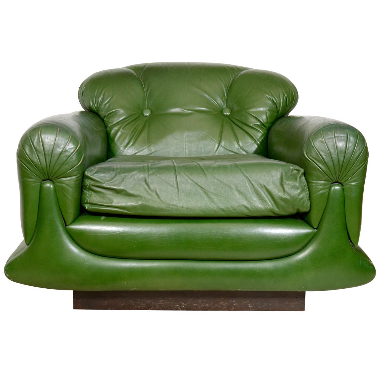Mod Overstuffed Green Leather Lounge Chair at 1stDibs overstuffed