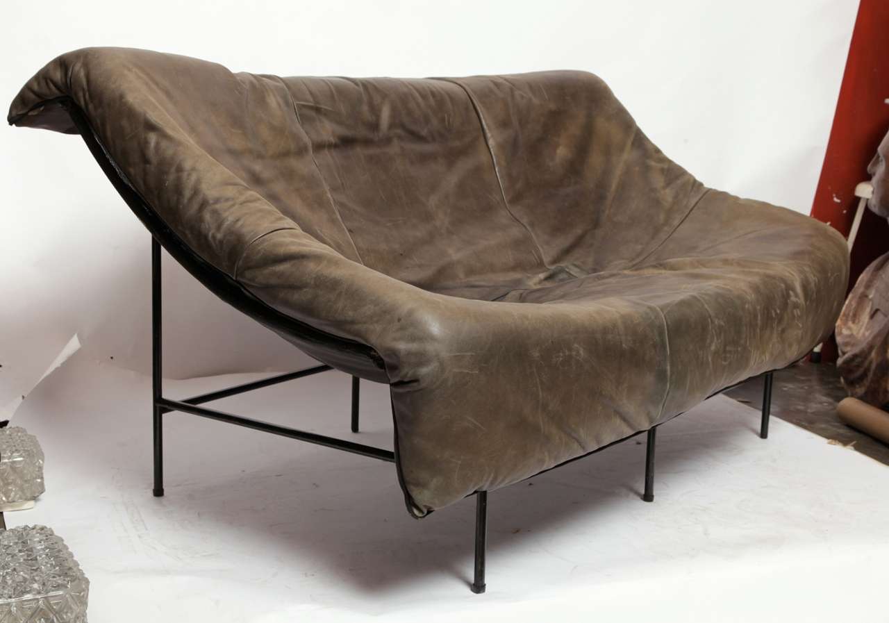 Butterfly grey leather 2 seater.