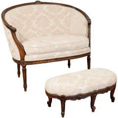 Louis XVI Style Walnut Canape with Louis XV Style Footstool