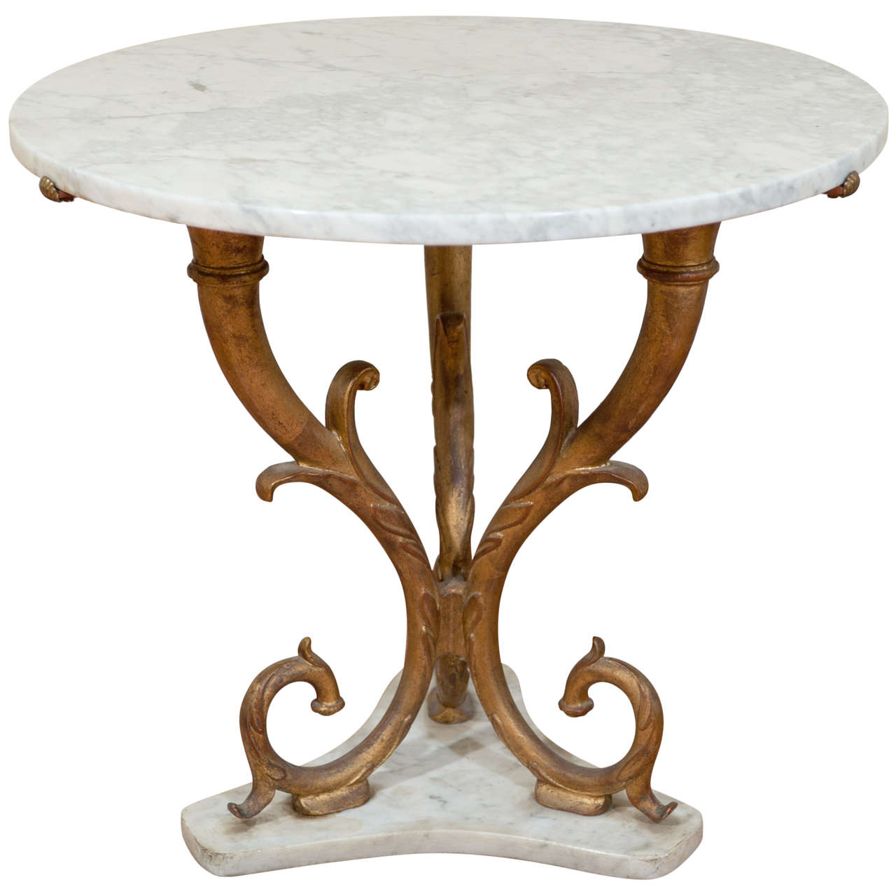 Italian Gilded Base And Marble Top Side Table at 1stdibs