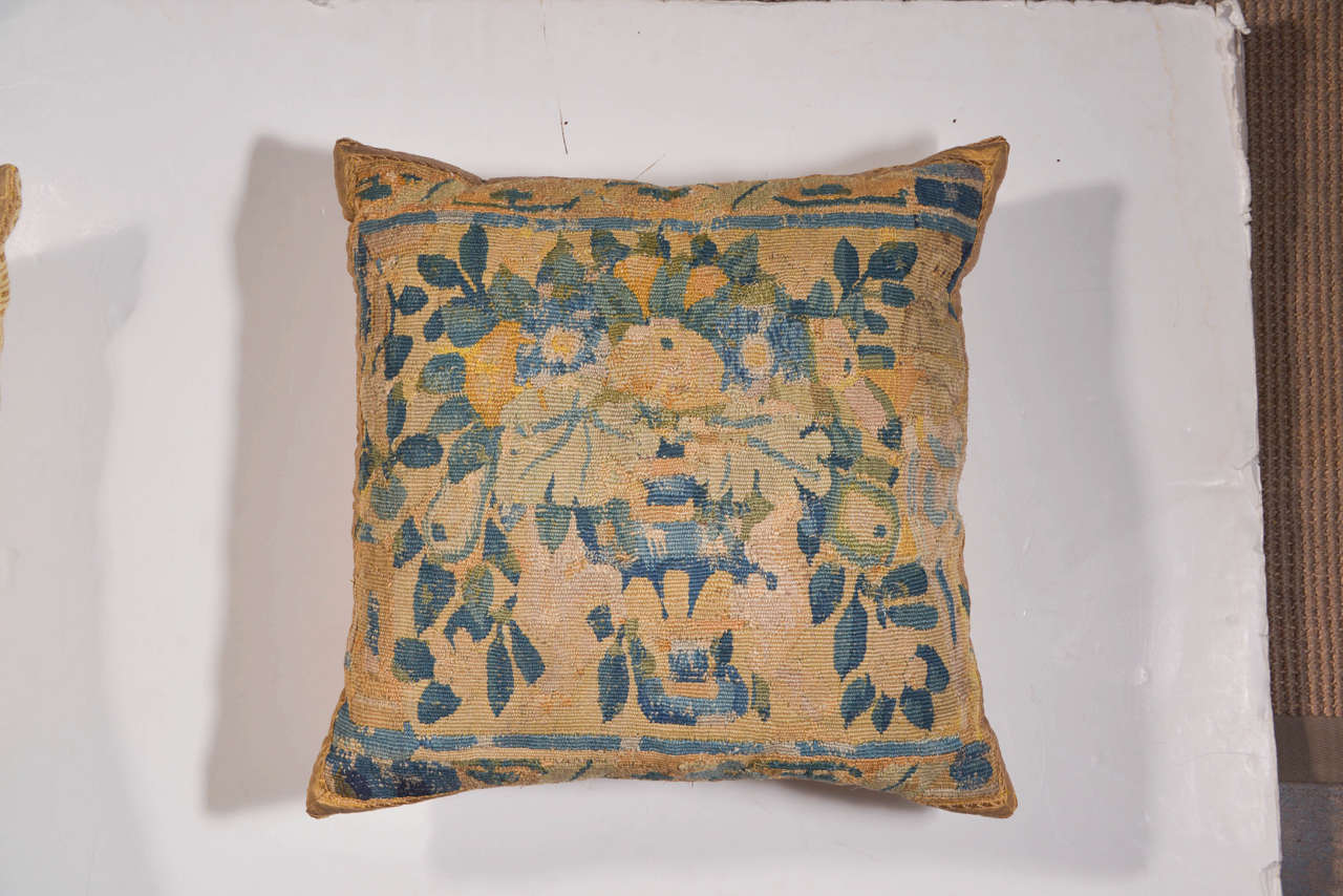 Pair of Pillows made from Antique Aubusson Tapestry at 1stdibs