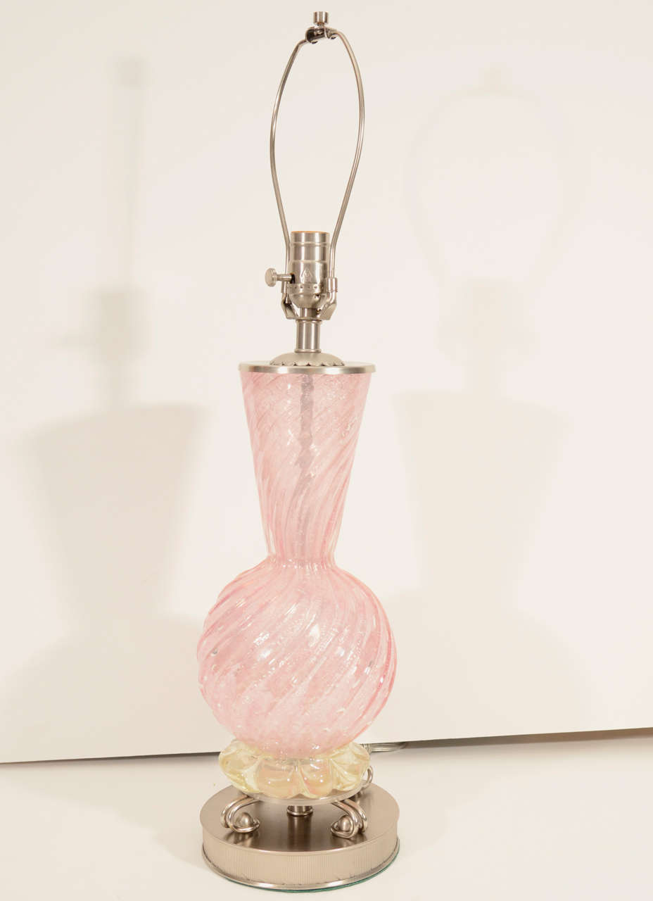 Pair of Barovier Pale Pink Glass Lamps 1