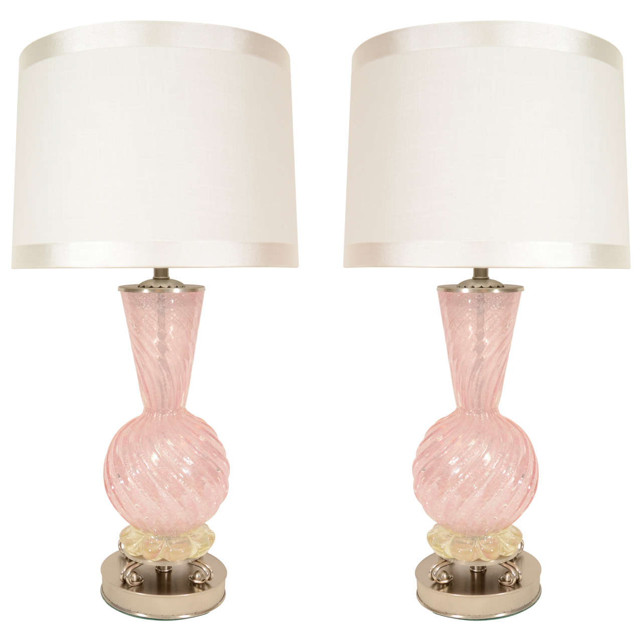 Pair of Barovier Pale Pink Glass Lamps