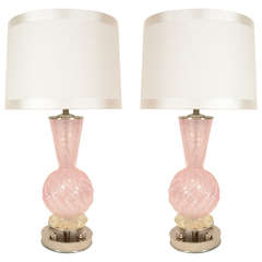 Pair of Barovier Pale Pink Glass Lamps