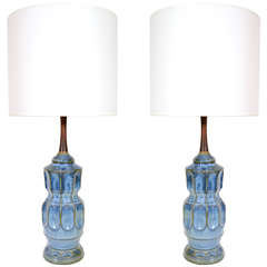 Pair of Danish Modern Blue Ceramic Lamps Pair of Danish Modern Blue Ceramic Lamps