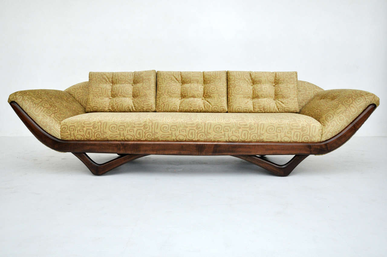Gondola sofa by Adrian Pearsall. Fully restored. Beautiful sculptural walnut base. New upholstery.