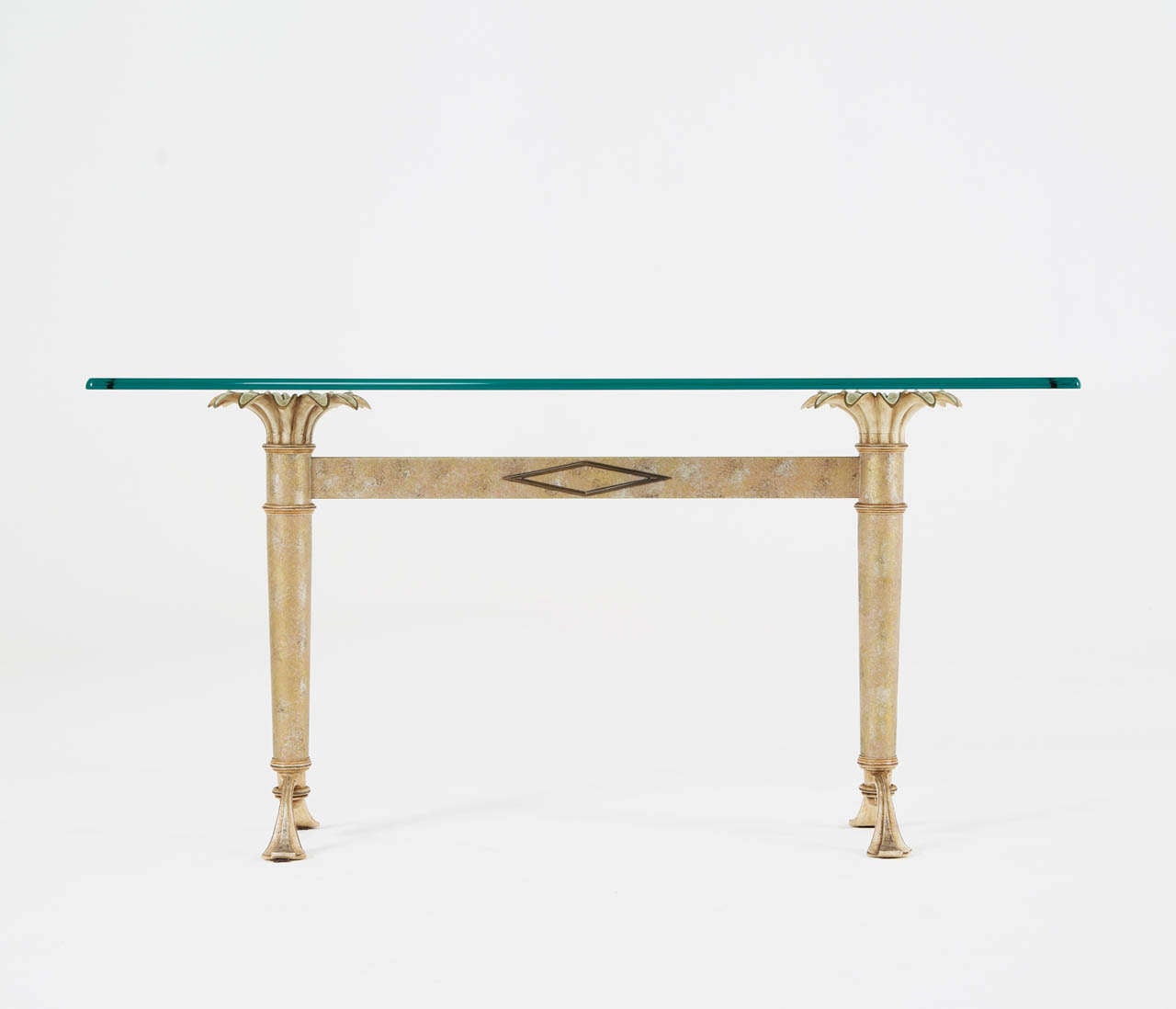 Art Deco French Wall Sunflower Console Table with Glass Top