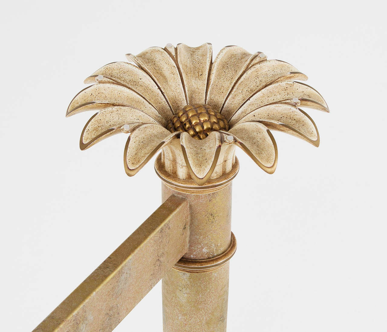 Brass French Wall Sunflower Console Table with Glass Top