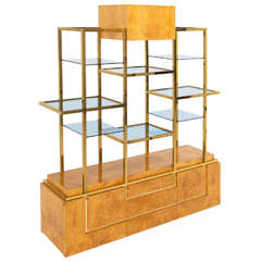 Vitrine éclairée en bois de ronce et laiton de Jean Claude Mahey