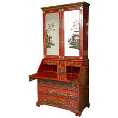 19th Century Red Lacuered Chinoiserie Secretary