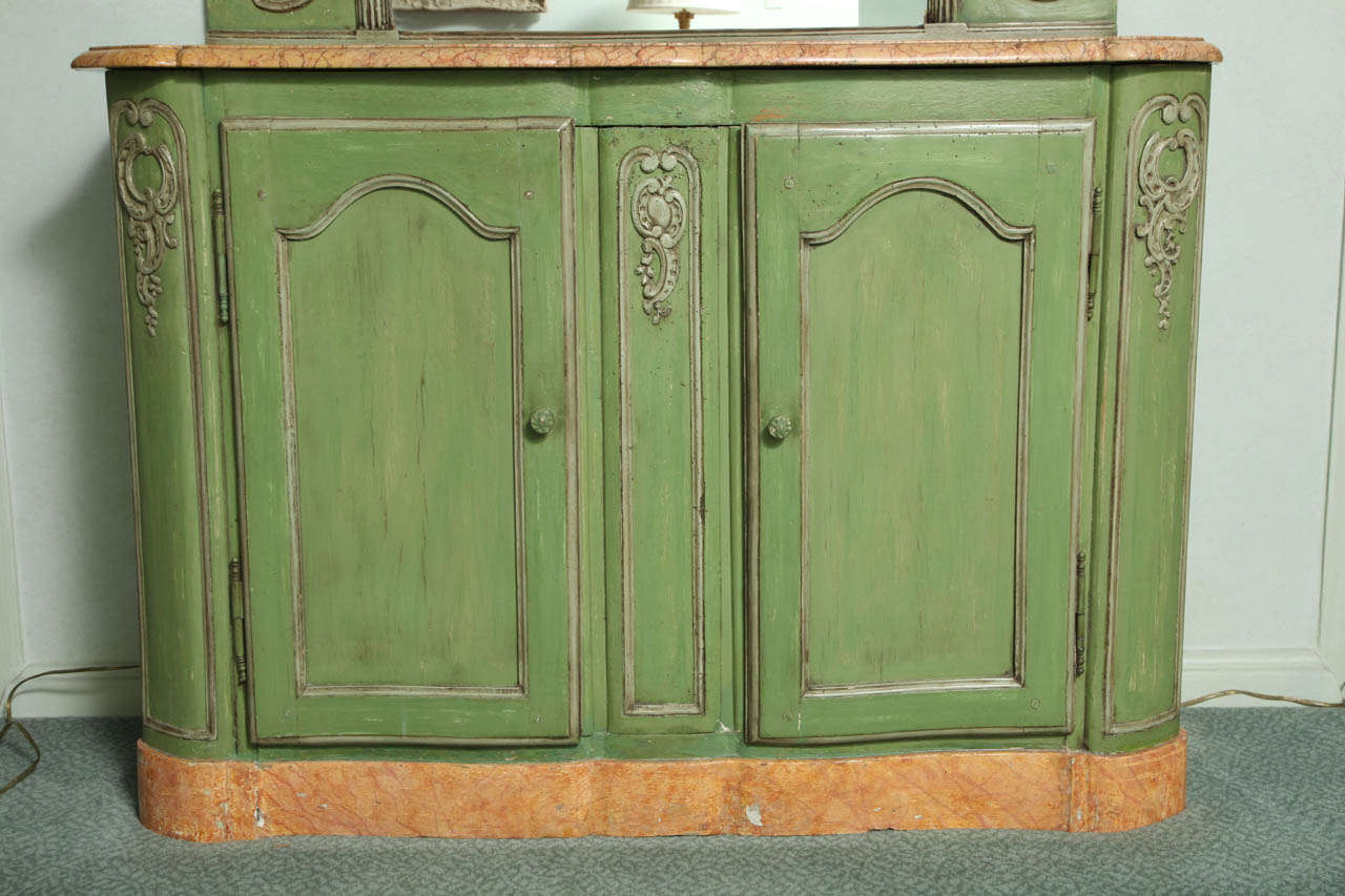 A Louis XV Style Green Painted Commode with Trumeau MIrror 3