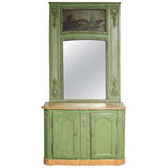 A Louis XV Style Green Painted Commode with Trumeau MIrror
