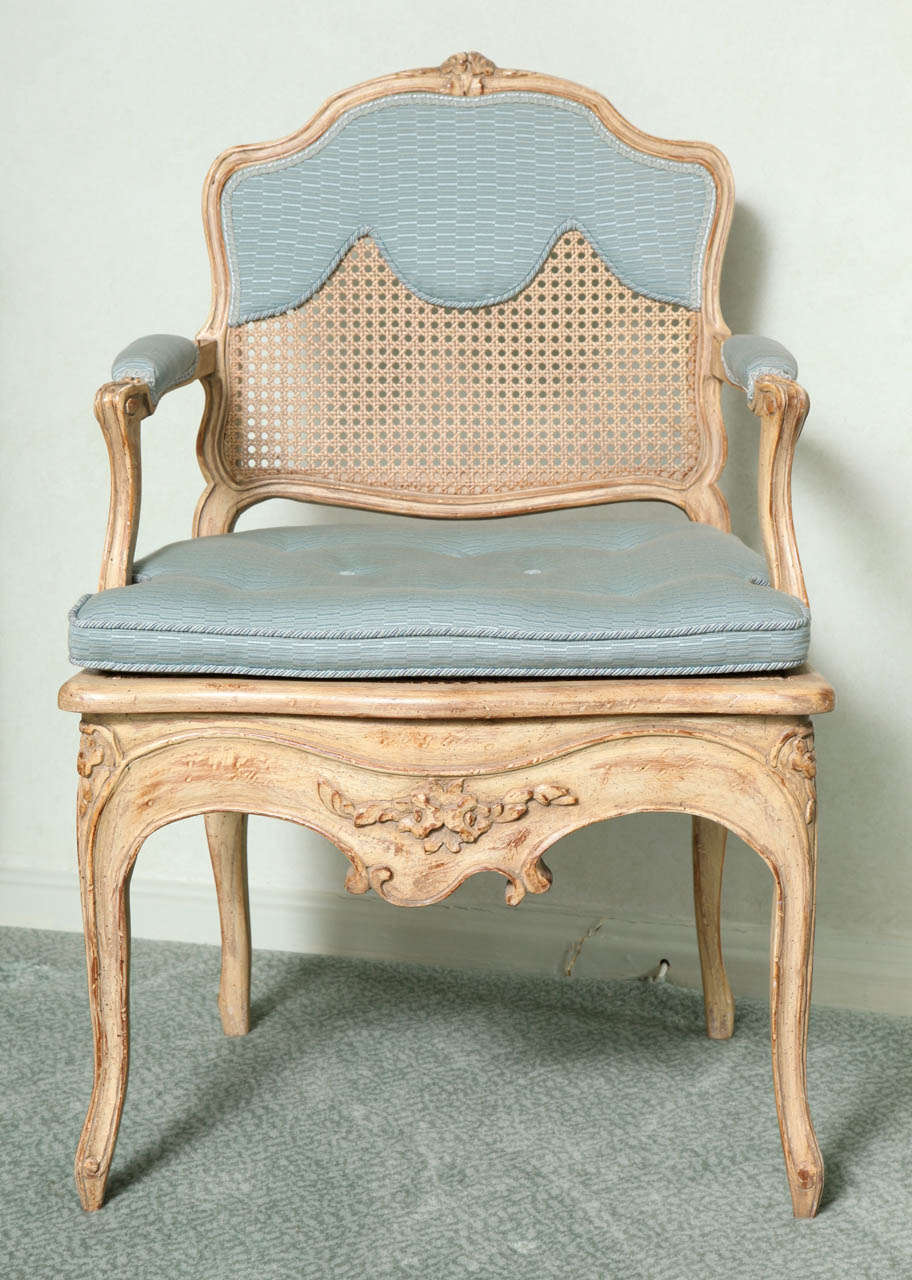 A Pair of Louis XV Style Caned and Painted Armchairs In Excellent Condition In New York, NY