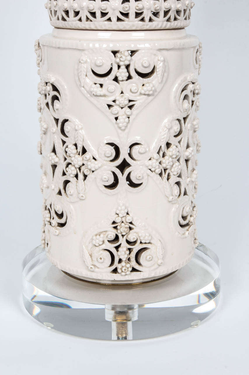 Lucite Reticulated Hand-Built Majolica Lamps