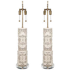 Reticulated Hand-Built Majolica Lamps